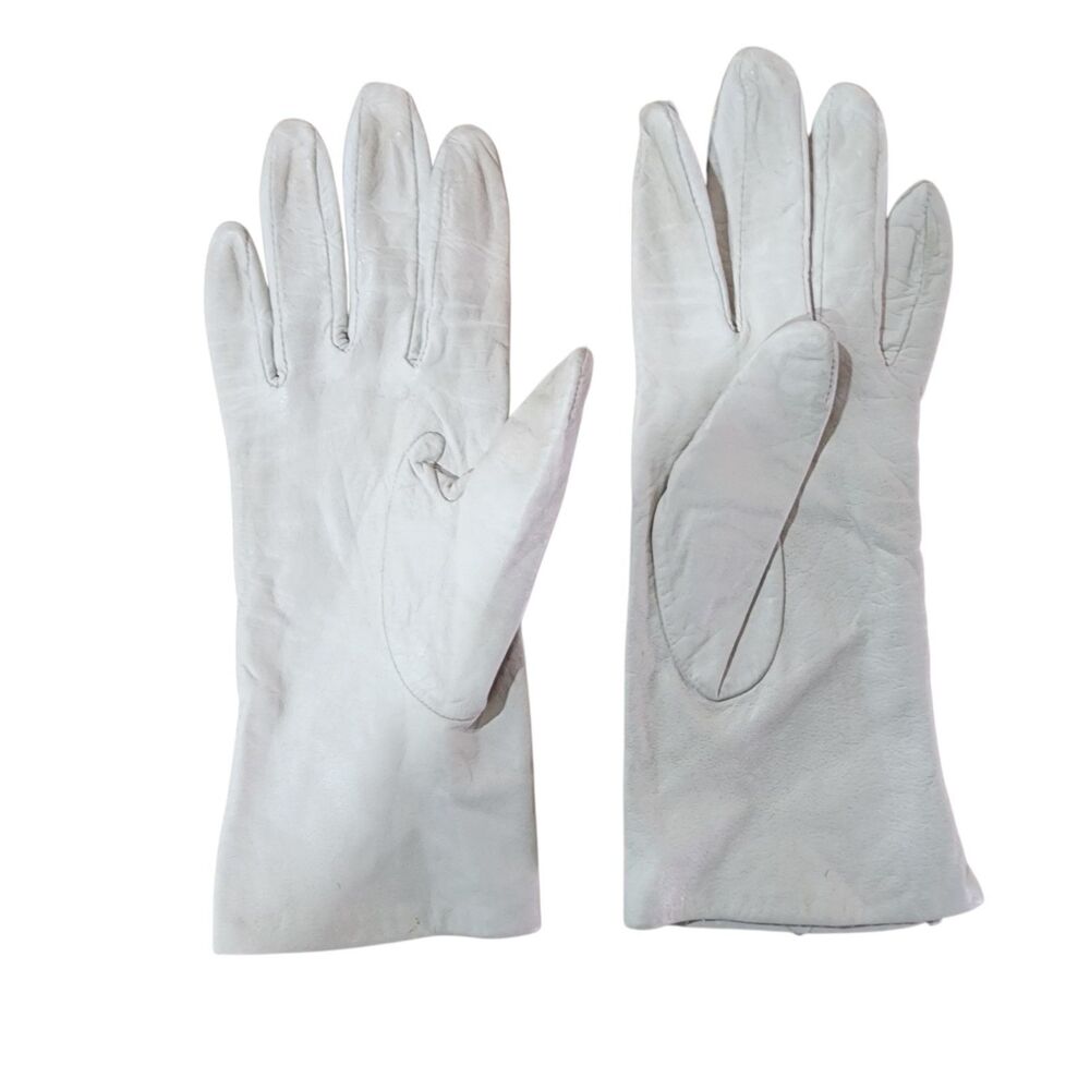 Vintage Fownes Genuine Leather Gloves Cream White Women’s Size 7 Antron Lined